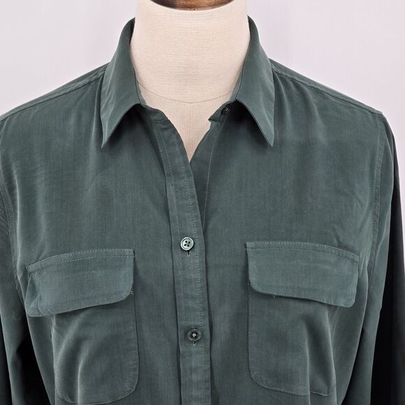 Chico's Tops - Chico's Button Front Blouse Women's 1 US 8/10 Green Long Sleeve Flap Pockets